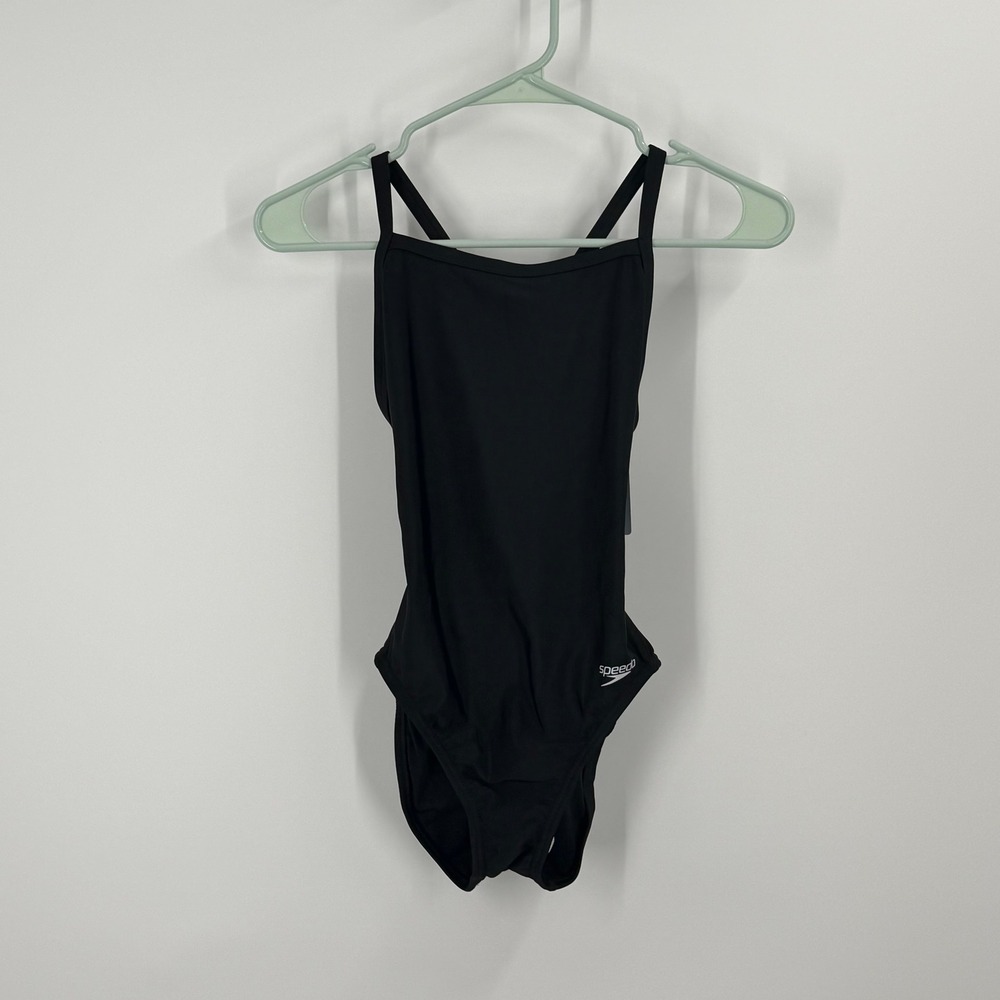 Speedo One Piece Swimsuit Women Size 30 Black Eco Solid Flyback Training